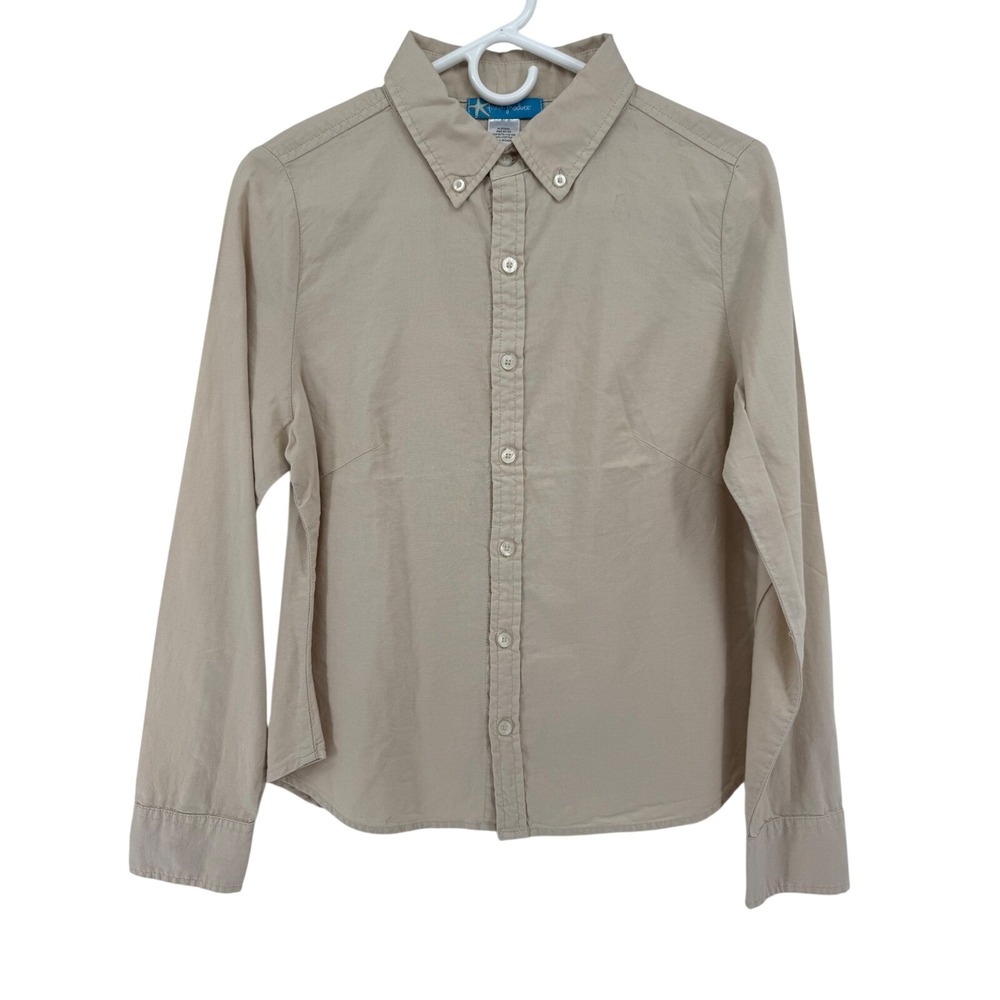 Fresh Produce Button Down Shirt Long Sleeve Collared Beige Womens Sz Small